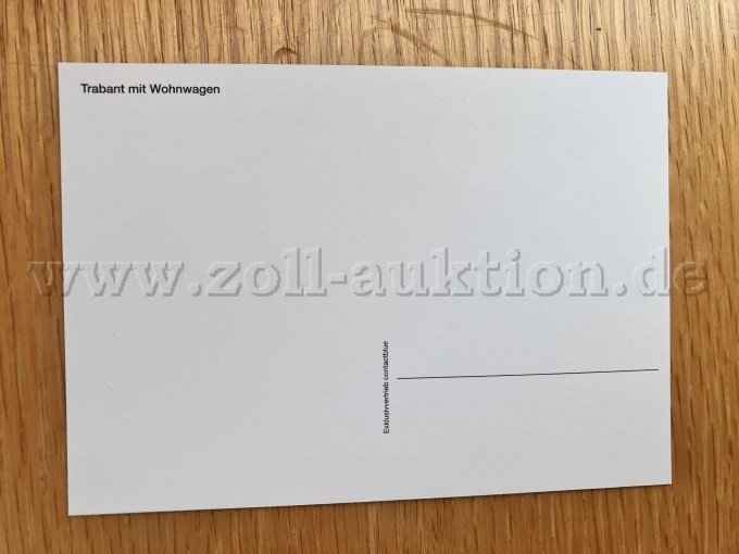Postkarte "Trabant mit Wohnwagen" - Rückseite
