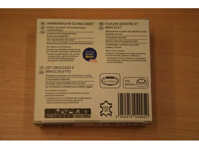 Rückseite des Armbanduhr-Schmuckset „Auriol“