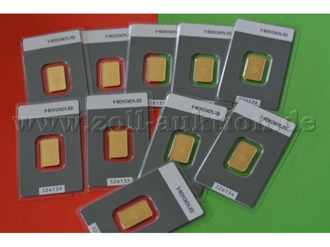 10 Barren
Feingold 999,9/-
zu je 5 g