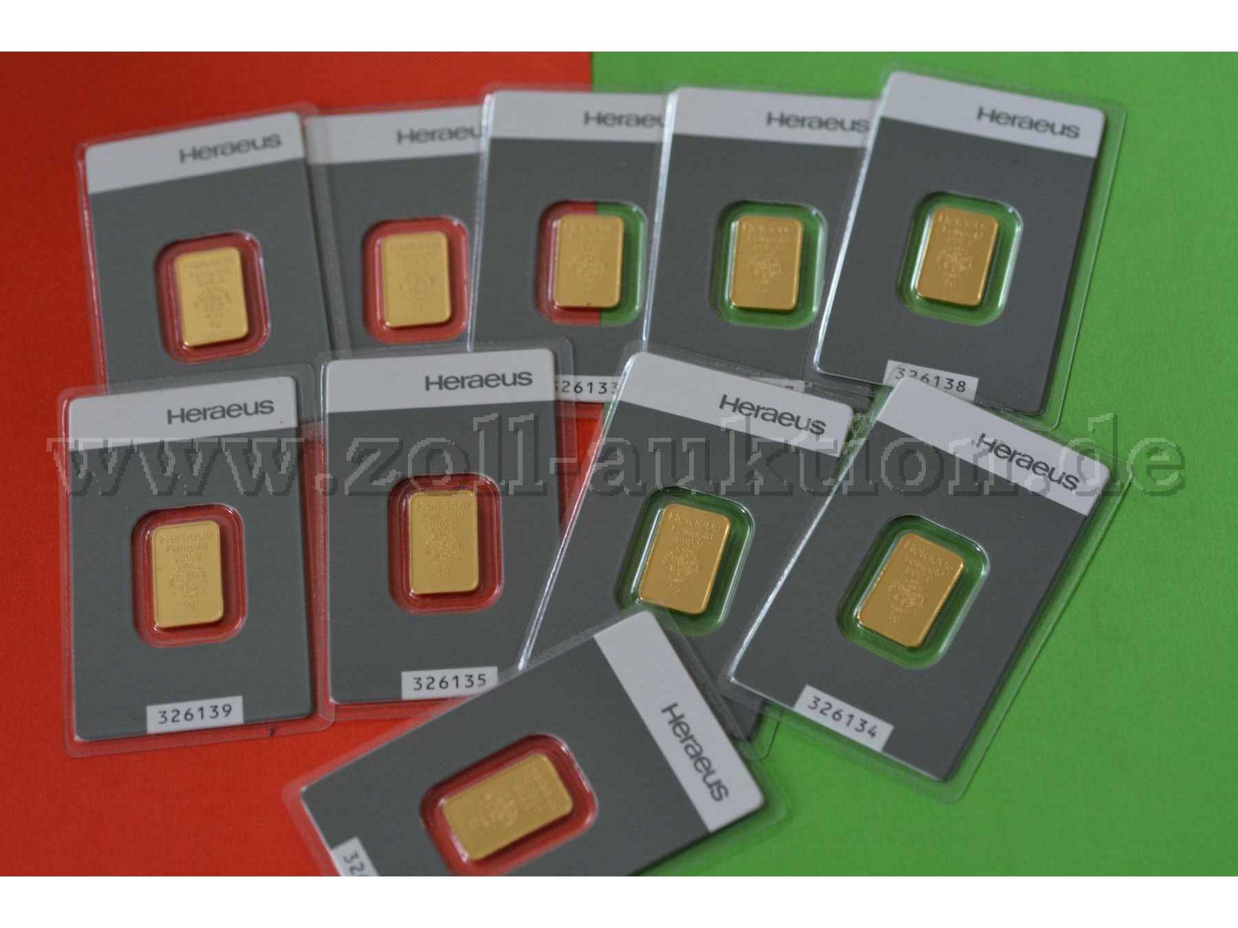 10 Barren
Feingold 999,9/-
zu je 5 g