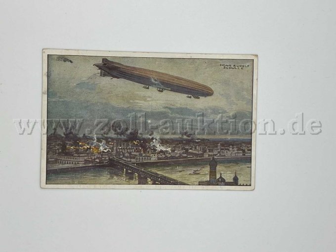 Zeppelin und brennende Stadt