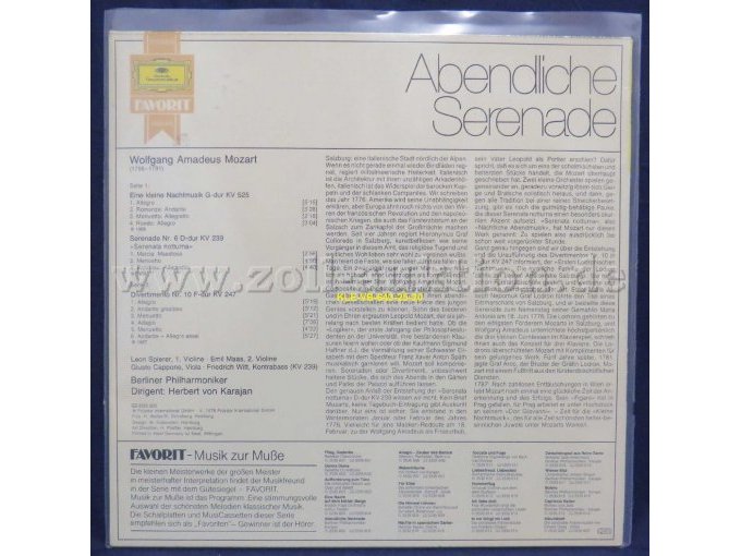 Berliner Philharmoniker, Dirigent: Herbert von Karajan / “Wolfgang Amadeus Mozart: Abendliche Serenade - Eine kleine Nachtmusik - Serenata Notturna“
