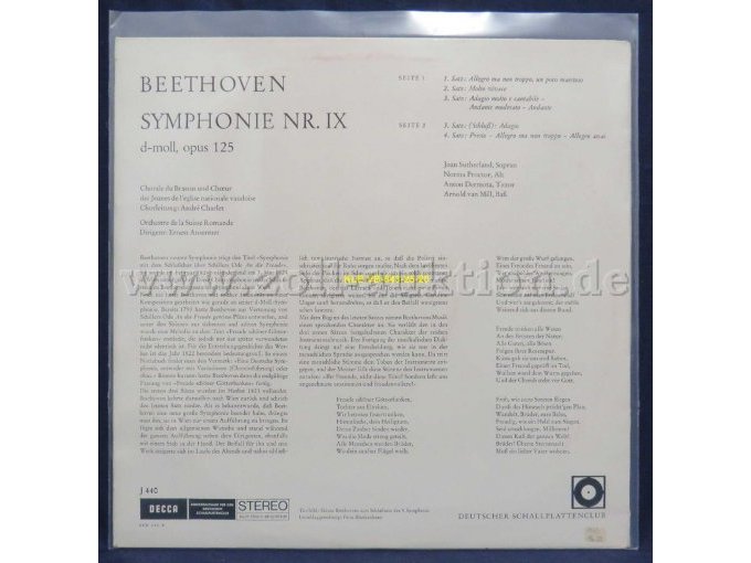 Chorale du Brassus und Choeur des Jeunes de l´eglise nationale vaudoise, Chorleitung: André Charlet und Orchestre de la Suisse Romande, Dirigent: Ernest Ansermet / „Beethoven 9. Symphonie“