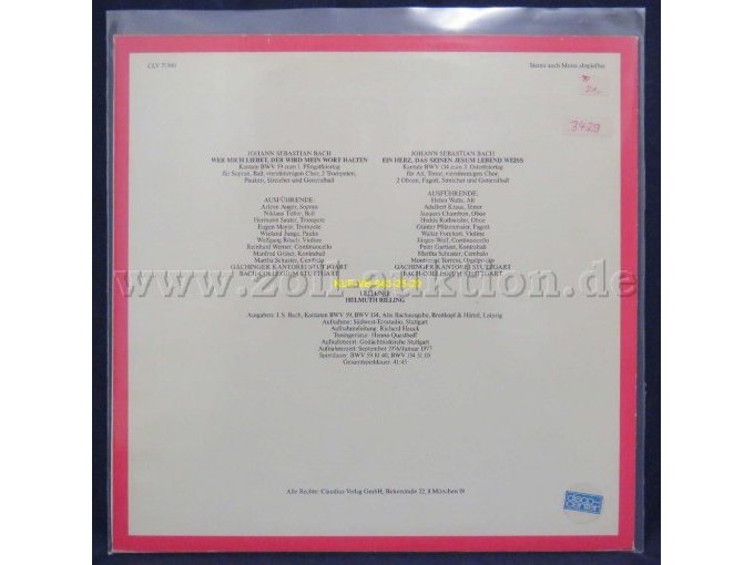 Bachensemble Helmuth Rilling / „Die Bach Kantate", BWV 59 "Wer mich liebet, der wird mein Wort halten" und BWV 134 "Ein Herz, das seinen Jesum lebend weiß“