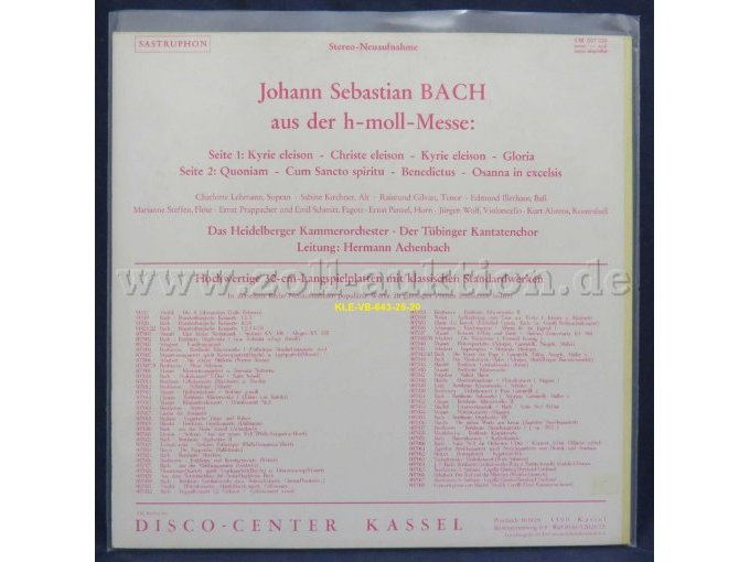 Tübinger Kantatenchor Leitung: Hermann Achenbach“ / „J. S. Bach aus der Messe in H-Moll“