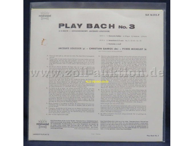 Jacques Loussier, Christian Garros, Pierre Michelot "Play Bach No. 3“