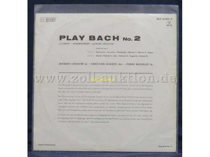 Jacques Loussier, Christian Garros, Pierre Michelot  „Play Bach No. 2“
