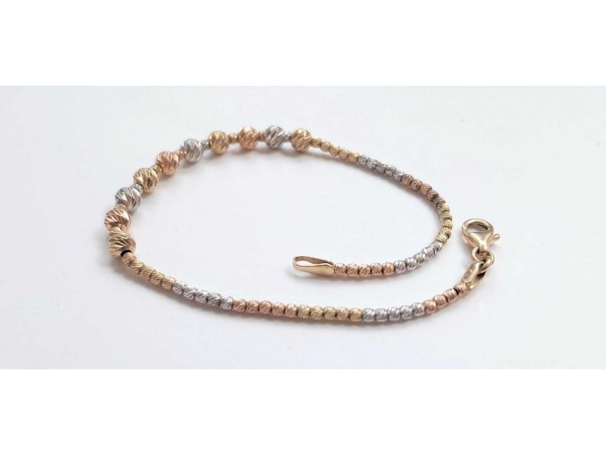 2.	Armband, Tricolor (gelb-, rose-, weißgoldfarben) als Kügelchen