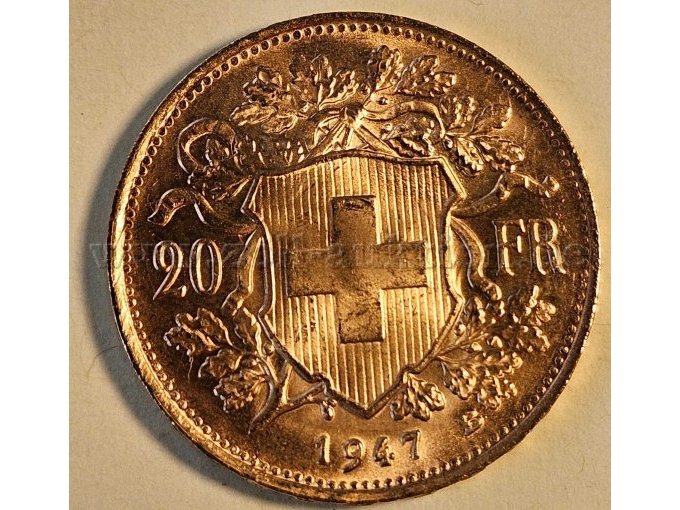Nahaufnahme Goldmünze "1947" Rückseite