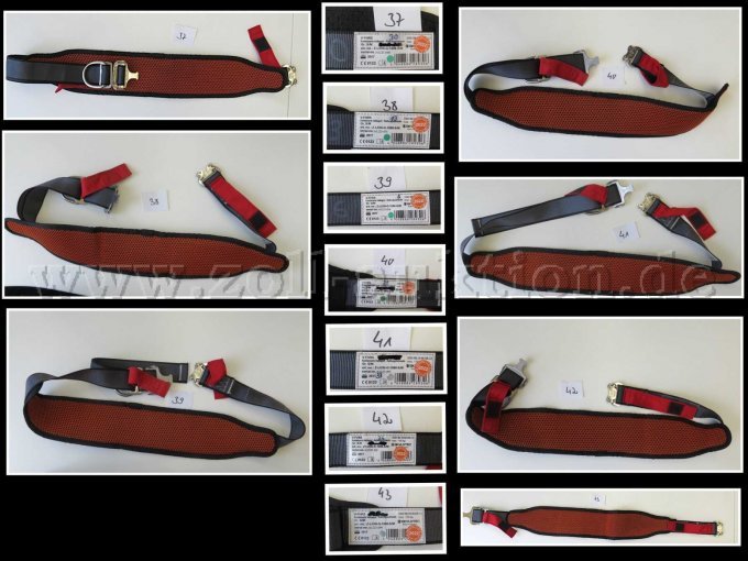 Bilder zu den Gurten mit der lfd. Nr. 37 - 43. Diese zeigen den Gurt einmal komplett an. zusätzlich gibt es ein Detailbild zum jeweiligen Etikett.