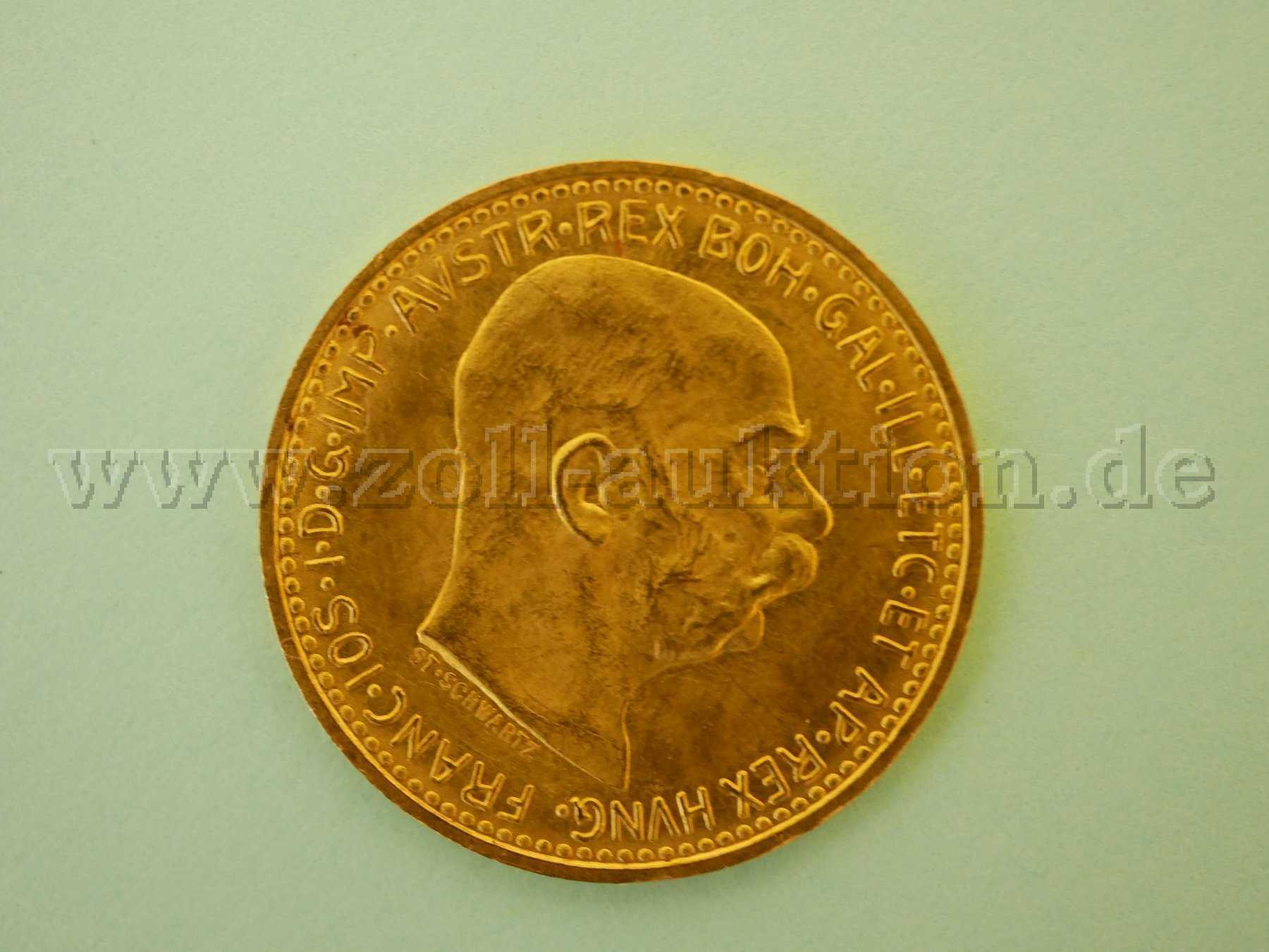 1 österreichische 10-Kronen-Goldmünze, 900/- Gold, Nachprägung, ca. 3,38 g
