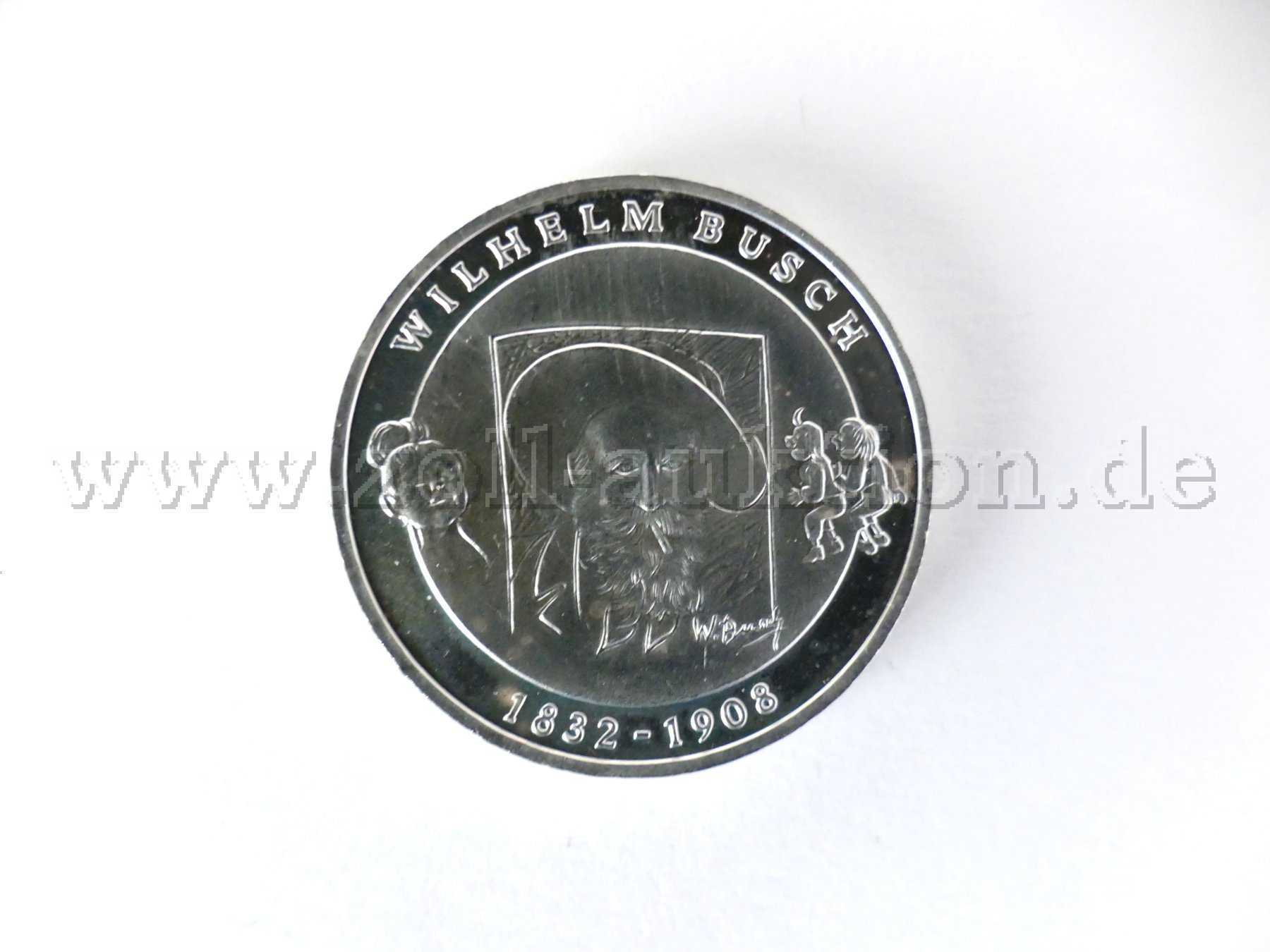 1 -10-Euro-Gedenkmünze, 175. Geburtstag von Wilhelm Busch, 2007, Silber