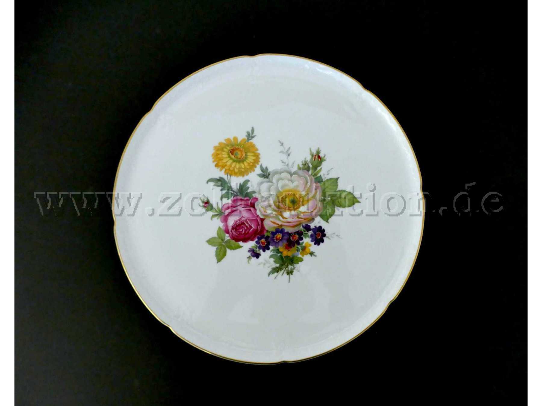 1 AK Kaiser Teller / Platte ca. 33 cm, Blumendekor mit Goldrand