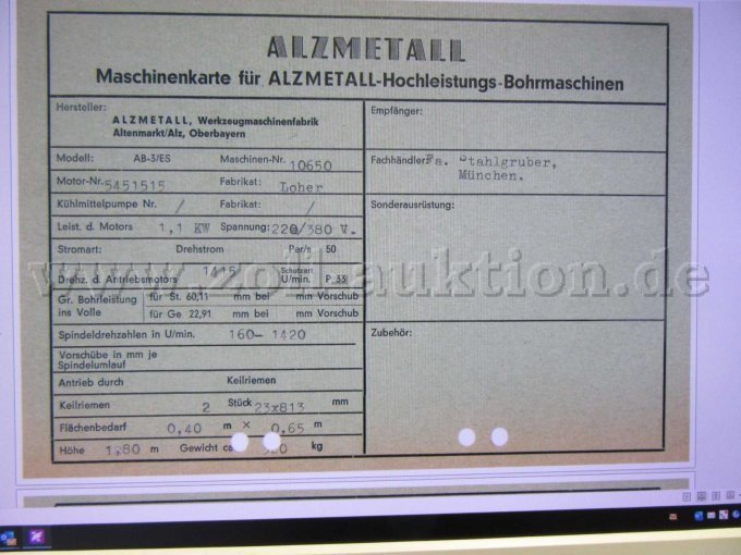 Maschinenkarte Seite 1