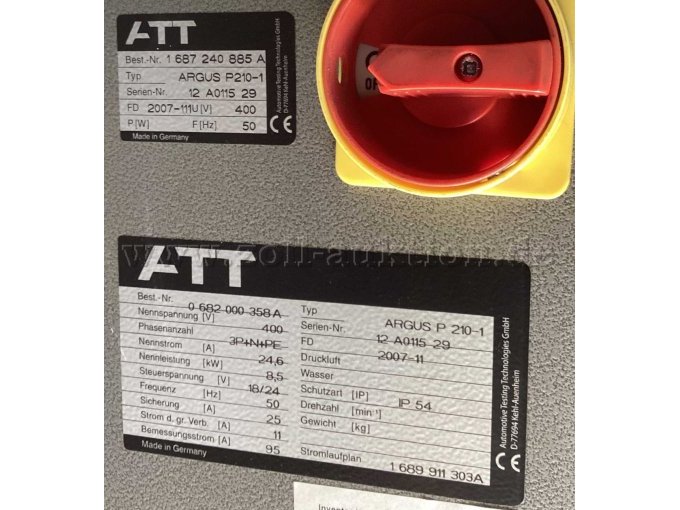 ATT ARGUS P 210 Bremsprüfstand - Ansicht Typenschild