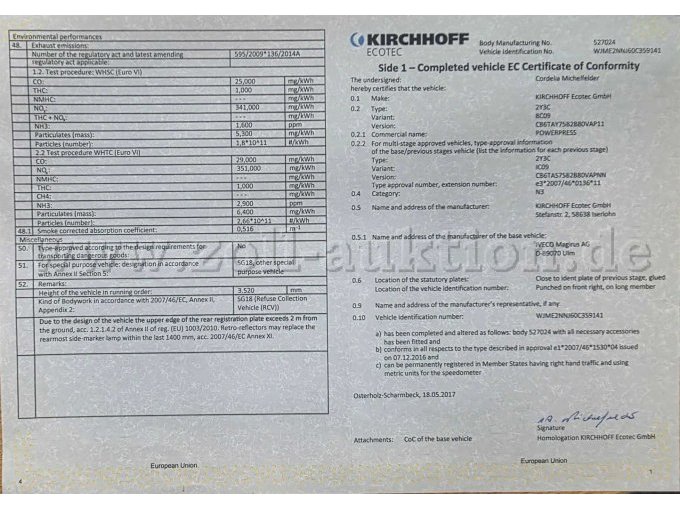 Iveco/Faun/Zöller Müllsammelfahrzeug, Fahrzeugdaten Ansicht Seite 1