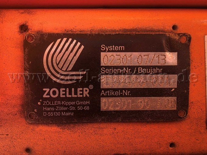 MAN/Faun/Zöller Müllsammelfahrzeug, Schüttungstypenschild Ansicht