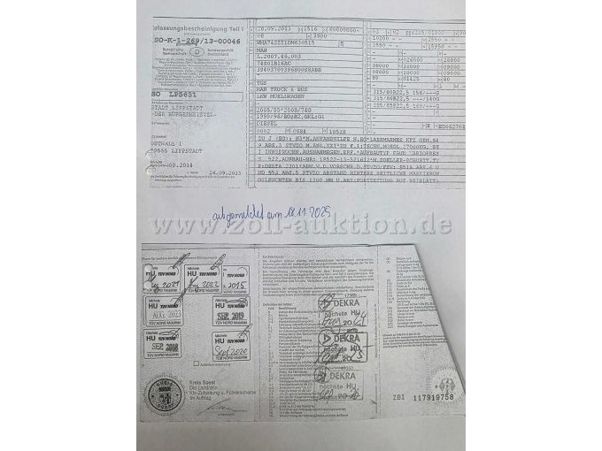 MAN/Faun/Zöller Müllsammelfahrzeug, KFZ-Schein, Vordere- und Rückansicht