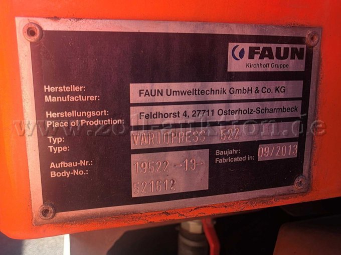 MAN/Faun/Zöller Müllsammelfahrzeug, Aufbautypenschild Ansicht