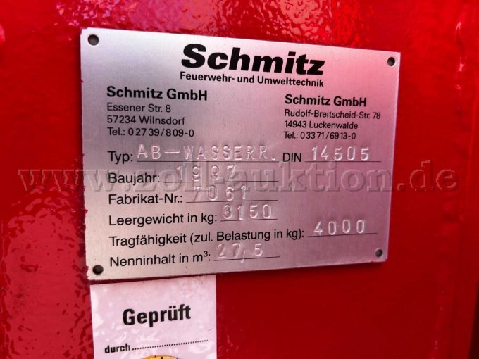 Typenschild Abrollbehälter