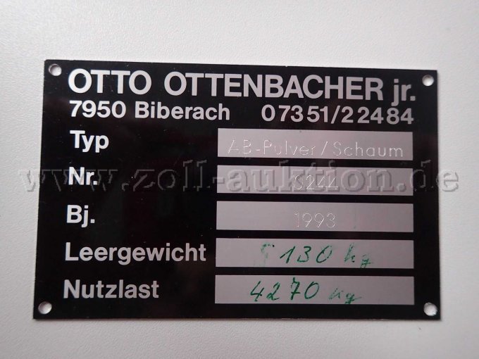 Abrollbehälter Pulver-Schaum, Typenschild