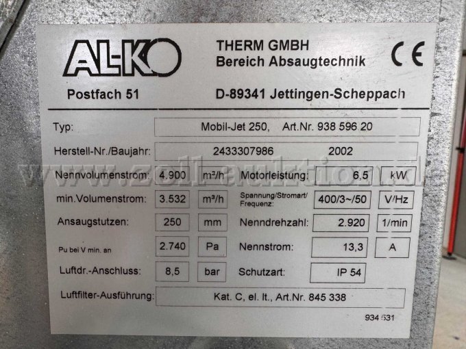 Typenschild der Anlage
