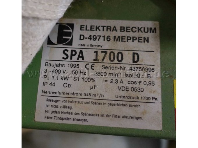 1 Absaugung Elektra Beckum SPA 1700 D – foto 3 – kavel bij Zoll-Auktion, Kühbach