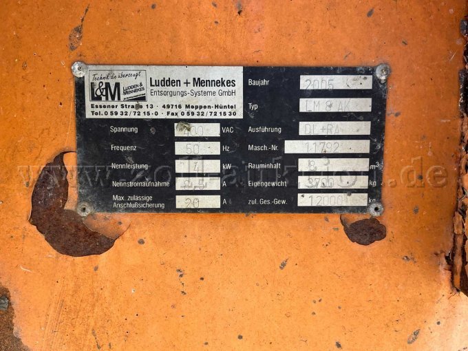 1 Absetzmulde Selbstpressmulde 8cbm Hersteller: Ludden & Mennekes – foto 12 – kavel bij Zoll-Auktion, Ludwigsburg