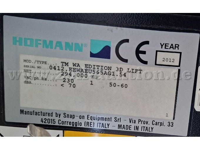 Achsmesscomputer: Typenschild vom Fahrwagen