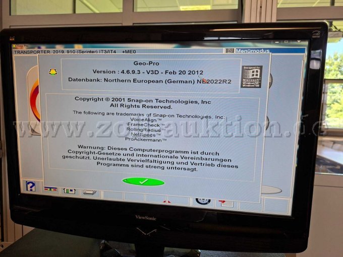 Achsmesscomputer: Ansicht Funktionstest (Bildschirm mit Daten)