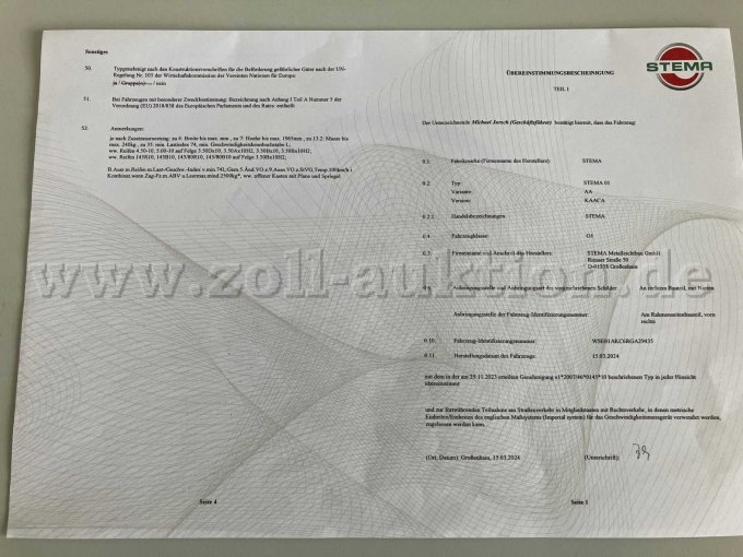 Übereinstimmungsbescheinigung Teil I