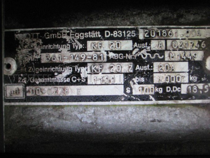 Typenschild Zugeinrichtung