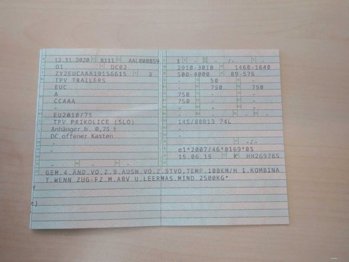 Daten in der Zulassungsbescheinigung Teil 1