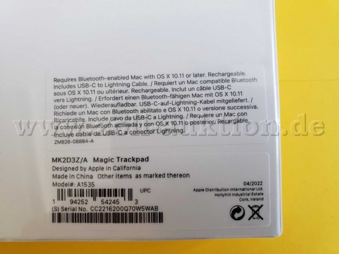 Rückseite mit Beschreibung und CE Kennung