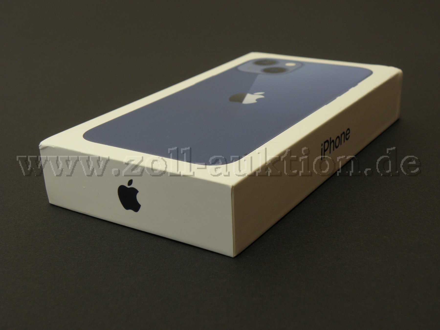 iPhone blue, 128 GB in Verpackung seitliche Ansicht