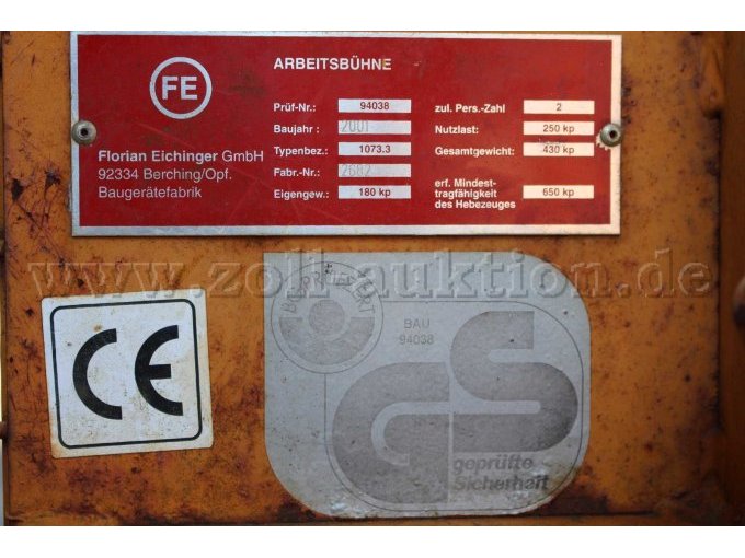 Arbeitsbühne / Korb Typenschild