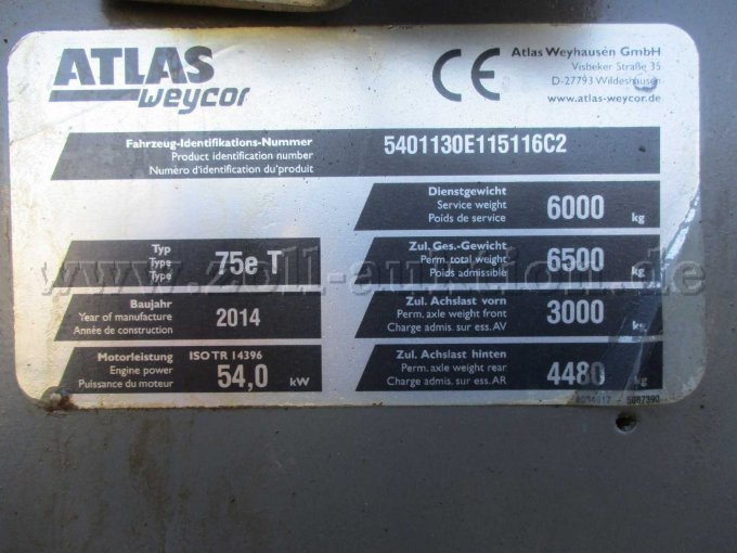 Atlas Radlader, Typenschild mit CE-Kennzeichnung