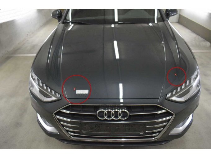 Fahrzeugfront und Motorhaube überhöhte Anzahl an Steinschlägen