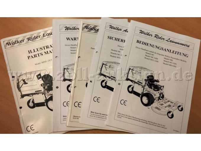 Aufsitzmäher Walker Foto von der Bedienungsanleitung, Sicherheitsvorschriften, Wartungsbuch, Ersatzteileliste