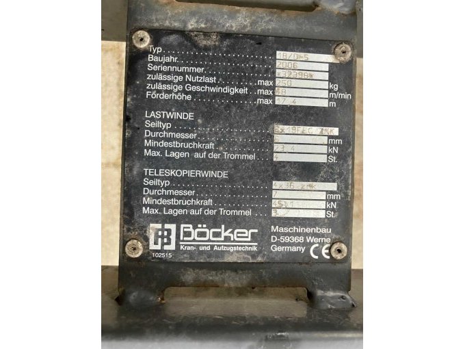 technische Daten Aufzug