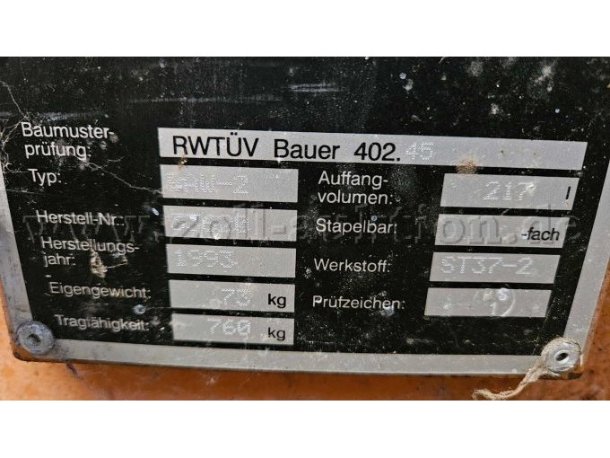 Bauer Auffangwanne BAW-2 mit Gitterrost Typenschild