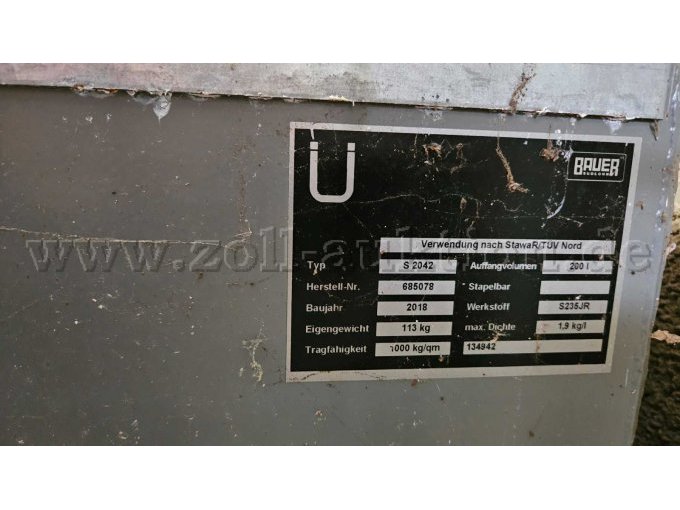 Bauer Südlohn Auffangwanne Typenschild