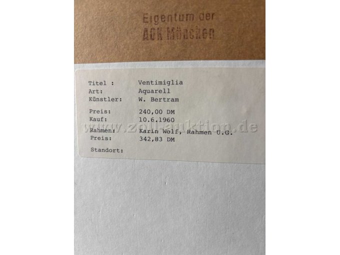 1 Bild Künstler W. Bertram - Ventimiglia - Aquarell – foto 7 – kavel bij Zoll-Auktion, München