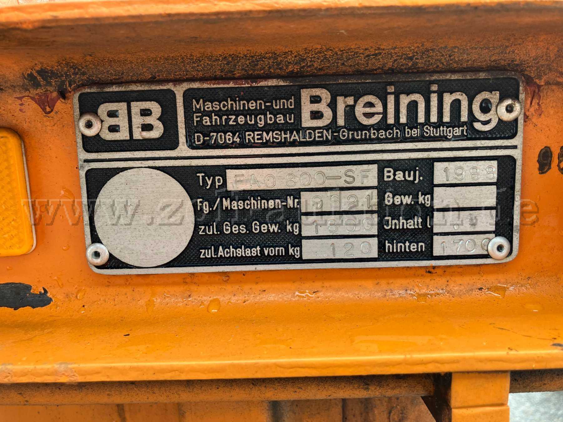 Typenbezeichnung FAO-800 SF
Baujahr 1988, Fahrgestellnr. 9621
zl.Gesamtgewicht 1.800