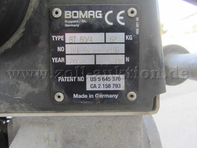Bomag Stampfer BT 60/4, Typenschild