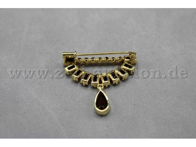 Brosche aus 585er Gold mit Granat, Rückansicht