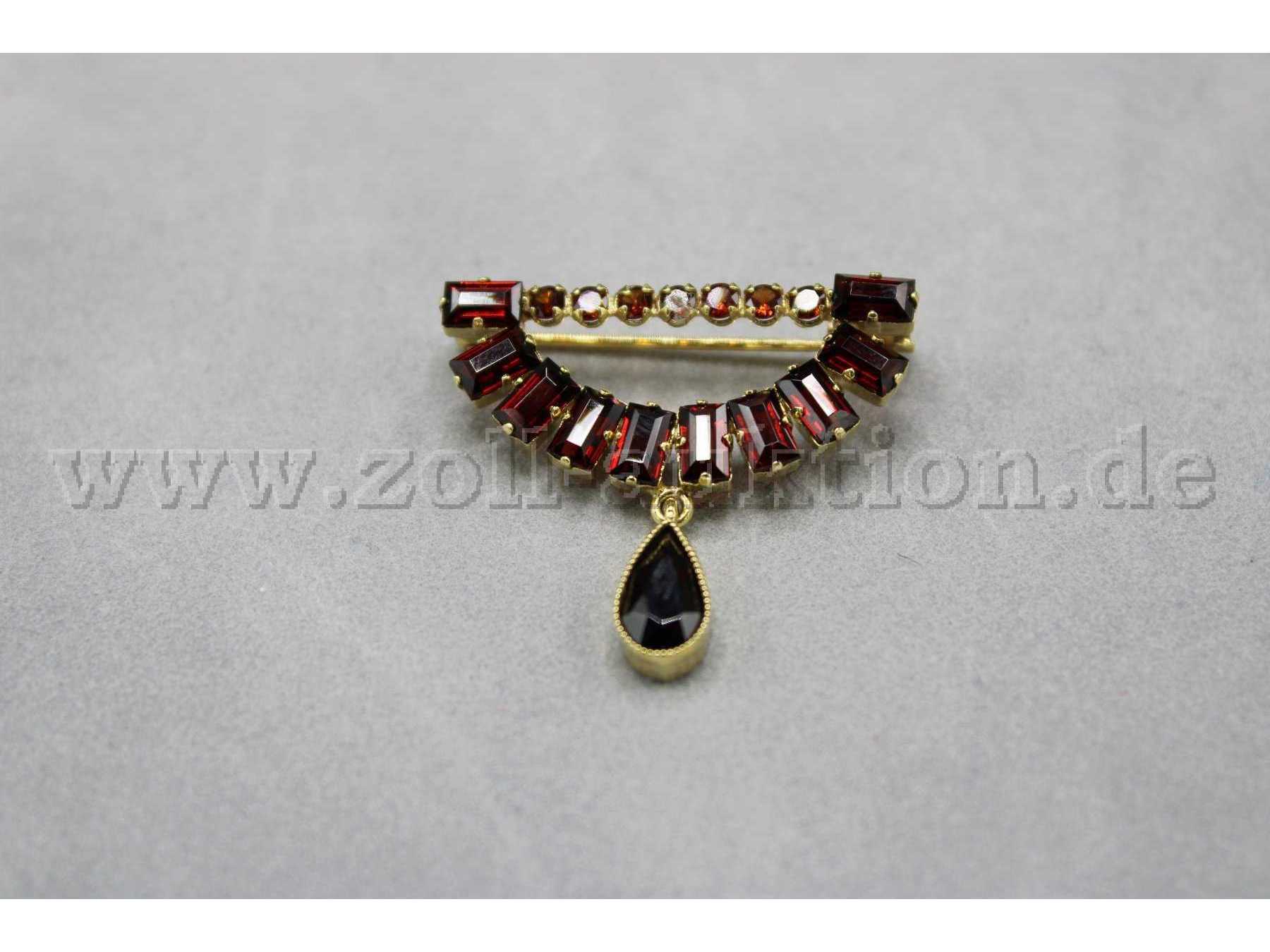 Brosche aus 585er Gold mit Granat, Frontansicht