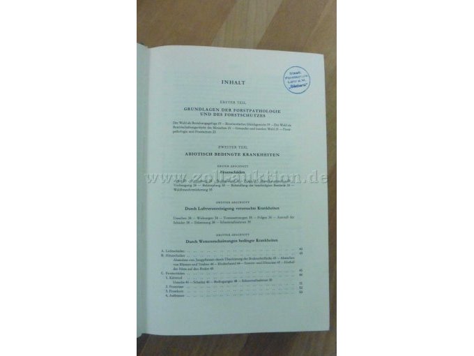 Inhaltsverzeichnis mit Bibliotheksstempel