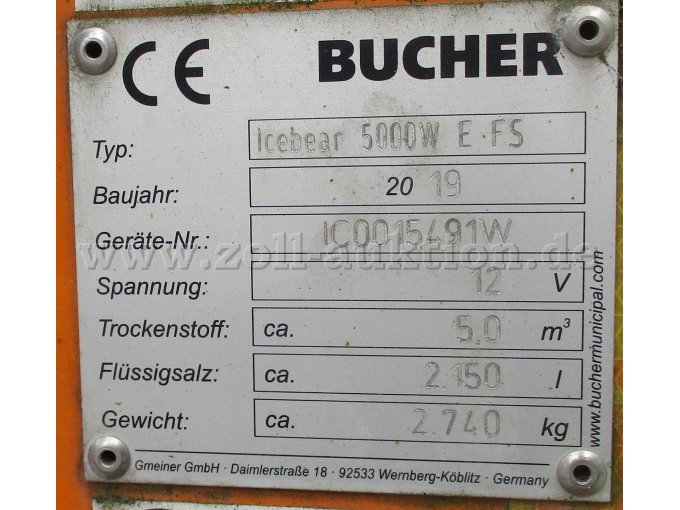 1 Bucher LKW Salzstreuautomat Icebear 5000W E FS, gebraucht: Detailansicht Typenschild