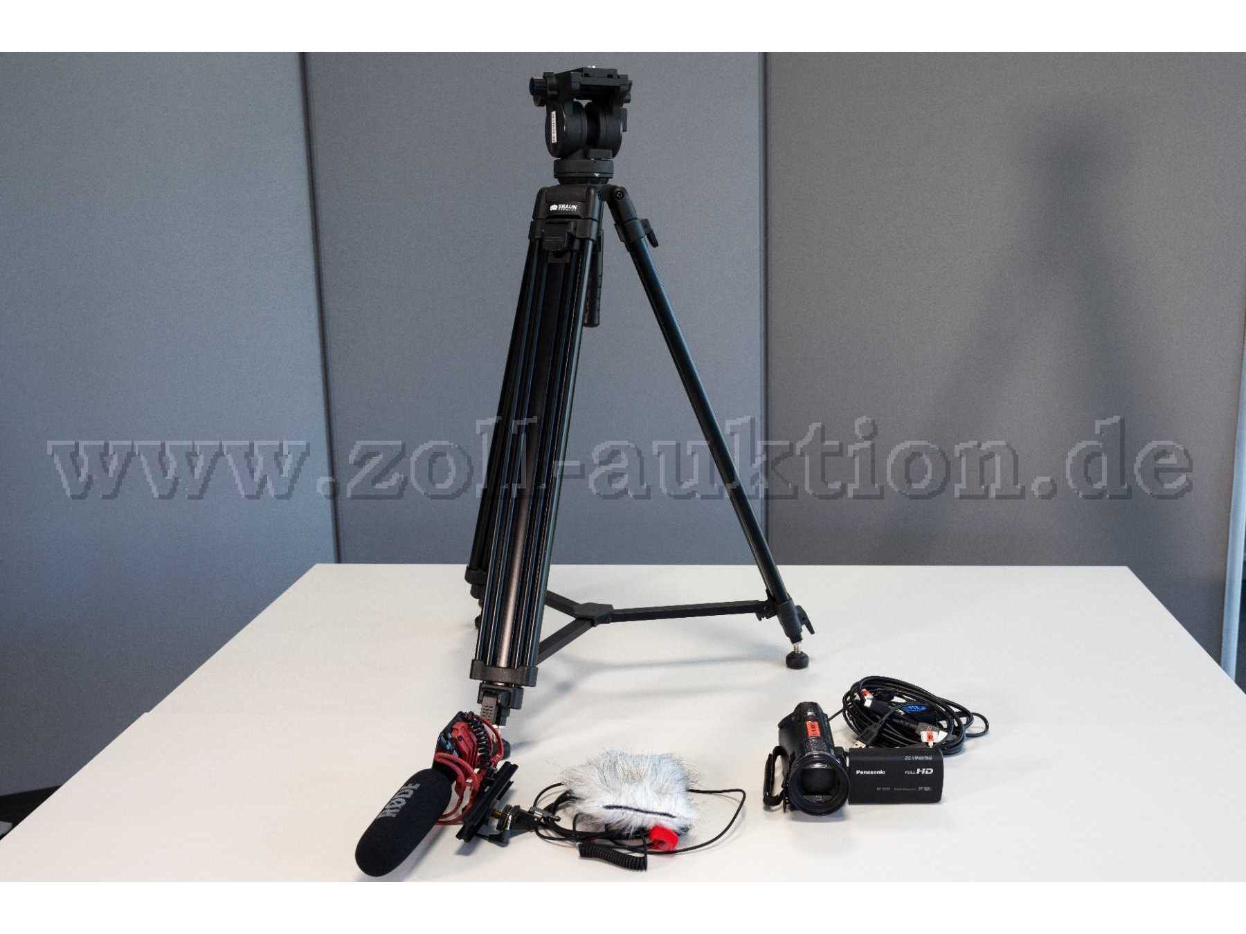 Stativ, Richtmikrofon und Camcorder mit Kleinteilzubehör (vollständiger Lieferumfang)